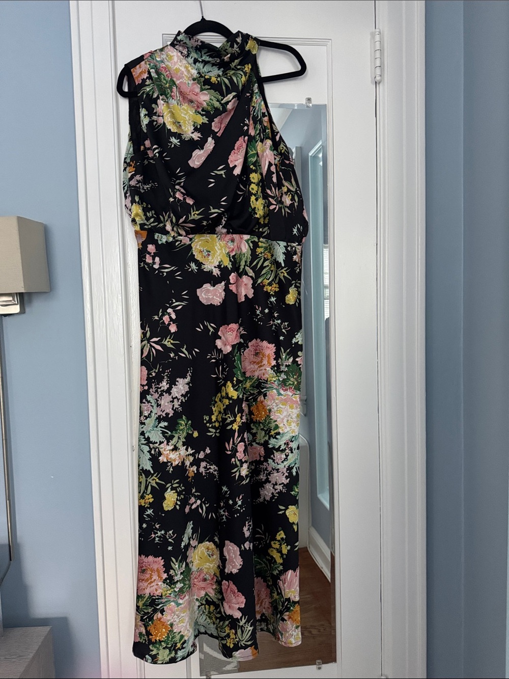 Petal and Pup Black Floral Halter Maxi Dress, Size XL